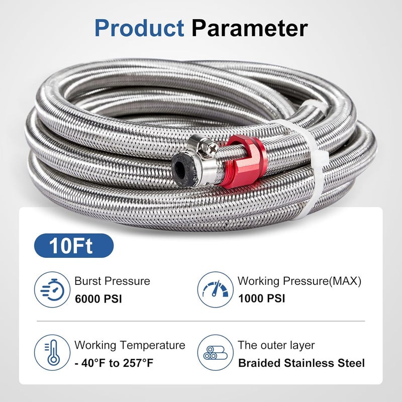 CarBole 10FT Stainless Steel Braided Fuel Line, 3/8" I.D. Diesel Hose Swap EFI PTFE with Fittings for Automotive Fuels Lubricants Coolants - Image 5